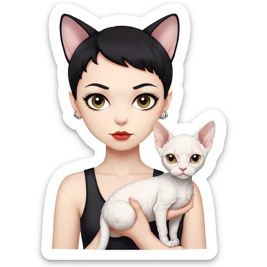 Short black hair bad girl holding a white Devon Rex sticker