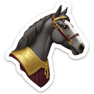 Gilded saddle vintage piebald dark gray horse face gilded maroon  robes sticker