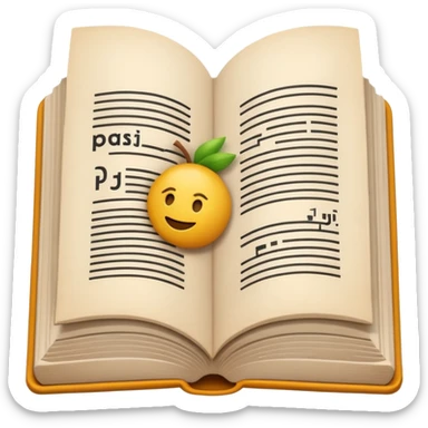 A minimalist emoji-style icon representing wordplay — symbolizing creativity with language. It features an open book or speech bubble merging with playful letters or word fragments, forming a clever visual pun. sticker