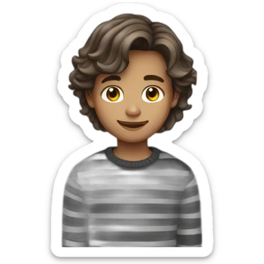 teenager boy brown long wavy hair and dark gray striped sweater sticker