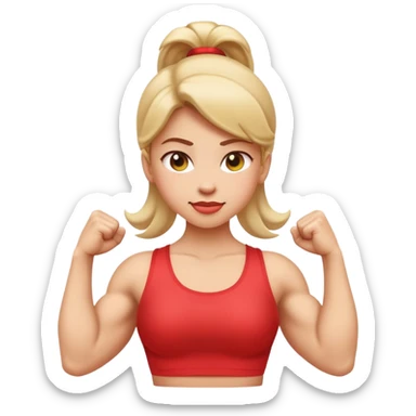 An emoji designed in the Apple style, of a girl, flexing the muscles in her arms, and her back. sticker