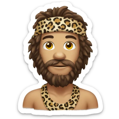 caveman emoji head with leopard print bandana sticker