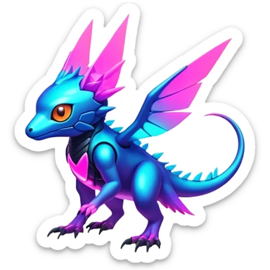 Tropical futuristic lush warm-colored modern colorful neon-colored Fakémon-Digimon-Trico-Vernid-creature sticker