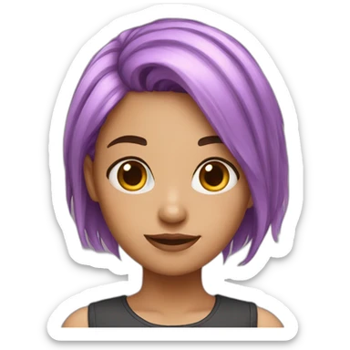 girl purple hair and pink sticker