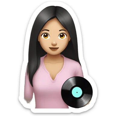 asian girl taking a vinyl record and ready to play it  sticker