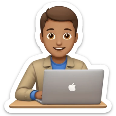 happy man on laptop with light brown skin color , sticker