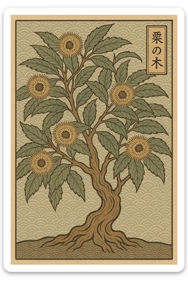 Chinese chestnut tree, ukiyo-e style sticker