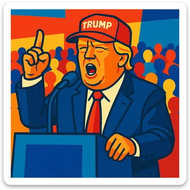 Donald Trump speaking at a rally sticker