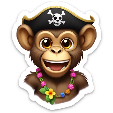 The face of a pirate monkey who steals a flower necklace sticker
