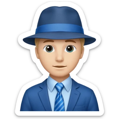 Blue neck tie with hat man sticker
