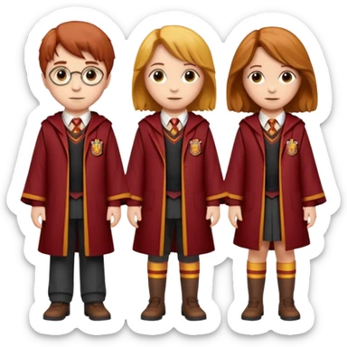 harry potter, ronald weasley and hermione granger in gryfinndor uniform sticker