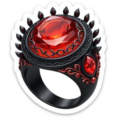 iOS sticker, dark fantasy ring, black metal, red inner glow, minimal sticker