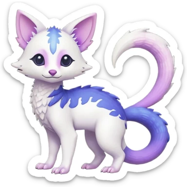  Pure-Snow-White albino cute with indigo-Violet-purple-pinkish-gradient markings beautiful handsome gorgeous aesthetic colorful vibrant Vernid-Trico-species-Fakemon-creature by LiLaiRa, 4 legs, 1 tail, random markings, (full body) sticker