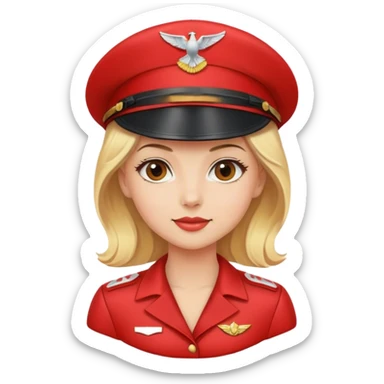 blonde with woman in a red dress and wearing pilot's cap sticker