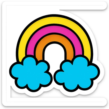a bright rainbow with clouds in vibrant pop colors sticker