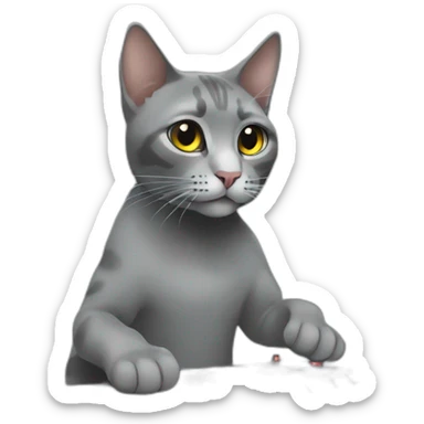 a grey tabi cat djing sticker