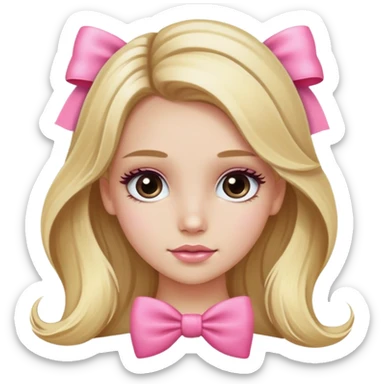 Pretty blonde bombshell girl with long hair and highlights. She has long eyelashes and a pink bow in her hair. sticker