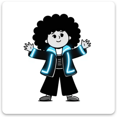 Cabbage Patch Kid dressed as Tron character with neon accessories, 80's retro sci-fi style sticker