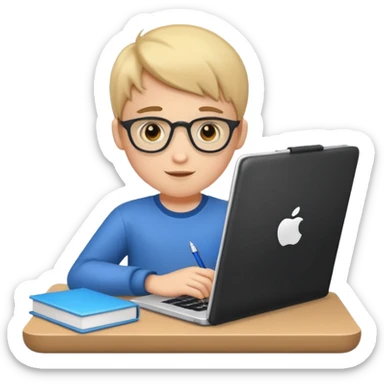 Cute boy programmer with notebook sticker