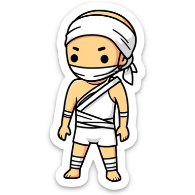 injured man with a bandage, cartoonish sticker style sticker