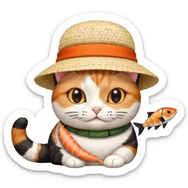 cat wearing a hat made out of sushi sticker