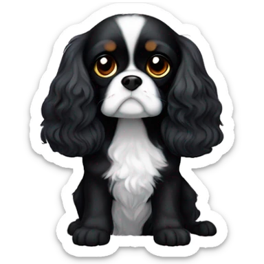 Small completely black Cavalier King Charles spaniel with black fur on his whole face and white fur on chest sticker