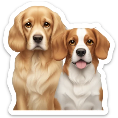 two dogs next to each other friends one is a yellow labrador and one is a king charles cavalier  sticker
