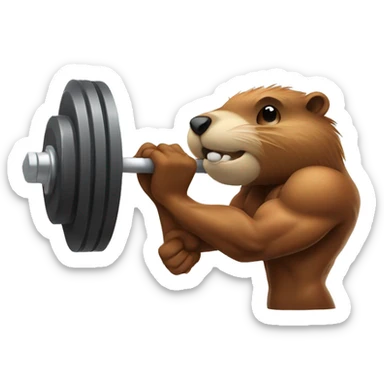 A beaver with strong muscles lifts the barbell sticker