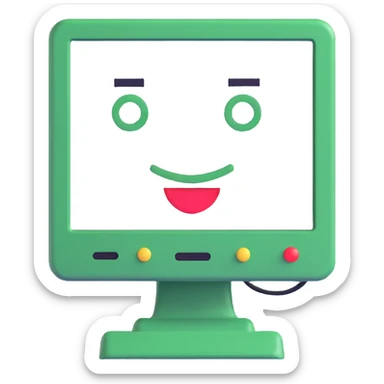 Pixel computer terminal with face — classic green-on-black monitor that “winks” or shows emojis. sticker