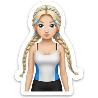 Blonde balayage  With highlights long hair half braids women blue eyes wearing White Spaghetti top and black Leggins  sticker