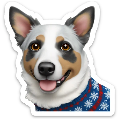 White blue heeler in Christmas sweater sticker