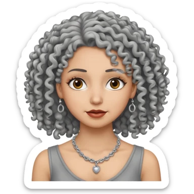 Female with Silver Necklace, grey skin,curley hair, different expressions. sticker