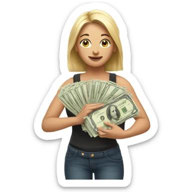 White Women tenderly holding money stack like a baby sticker