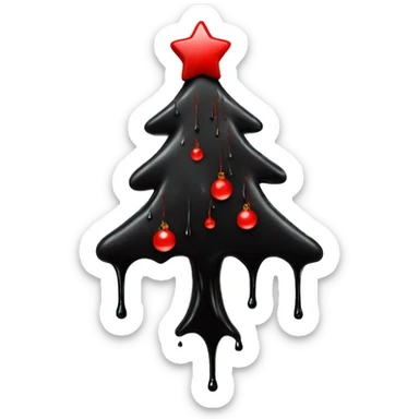 Black dripping Christmas tree with red dripping sticker