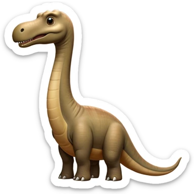Cinematic Noble Brontosaurus Portrait Emoji, Poised and majestic, with a colossal, elongated neck stretching gracefully from a massive, sturdy body draped in warm, earthy tones, a gentle, wise face with soft, observant eyes, and a long, elegant tail, Simplified yet grandly defined features, highly detailed, glowing with a soft, ancient luminescence, high shine, intelligent and serene, stylized with an air of prehistoric grandeur, focused and calm, soft glowing outline, capturing the essence of a watchful and confident Brontosaurus that appears ready to loom out of the screen with effortless majesty! sticker