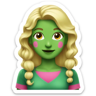 A blonde girl with green skin holding a pink comb smirking  sticker