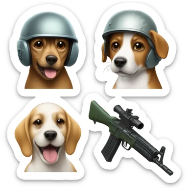 Dog wearing a helmet with ak47 and a lizard with a helmet and a ak47 sticker