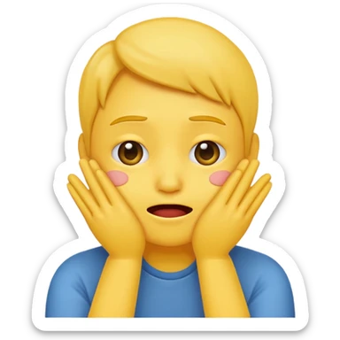 Yellow Standard emoji blushing and completely covering face with hands because they are flustered and embarrassed, face is very flushed sticker