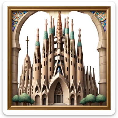 Cinematic Realistic Sagrada Fam√≠lia Landmark Emoji, depicted with the intricate, soaring architecture of the basilica rendered with detailed textures and dramatic, ethereal lighting. sticker