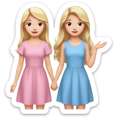 happy blonde girl in light blue dress and long haired brunette girl in light pink dress sticker