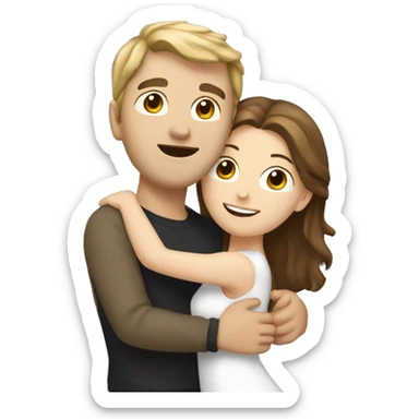 White girl with brown hair hugging white guy with dark blonde hair sticker