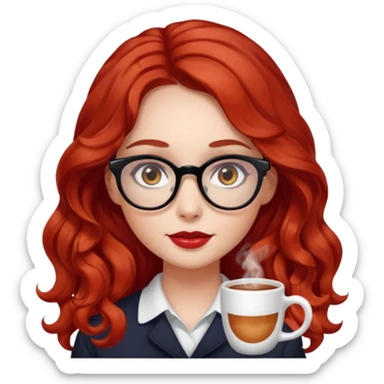 ABeautiful girl, red hair,wavy hair，long hair,Black eyes,Chinese con lentes ojos cafés oscuros sticker