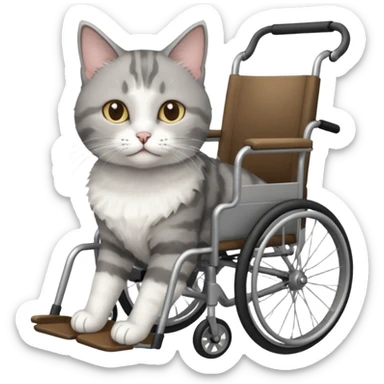 grey and white disabled cat in cat wheelchair sticker