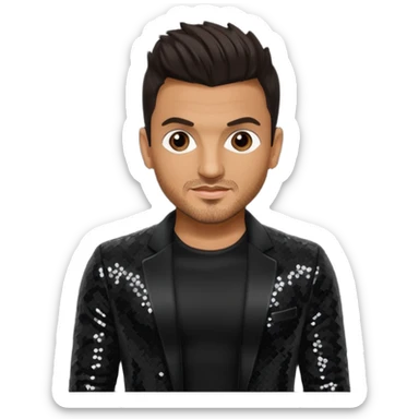 Peter Andre with dark brown hair, black sequin outfit sticker