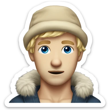 male portrait in fur hat blue eyes blonde hair and sad sticker