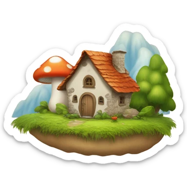 un Schtroumpf avec une maison champignons sticker