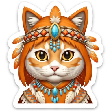 Cat in a Native American costume sticker