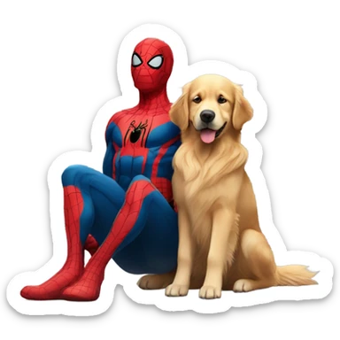 Golden retriever on Spider-Man’s lap sticker