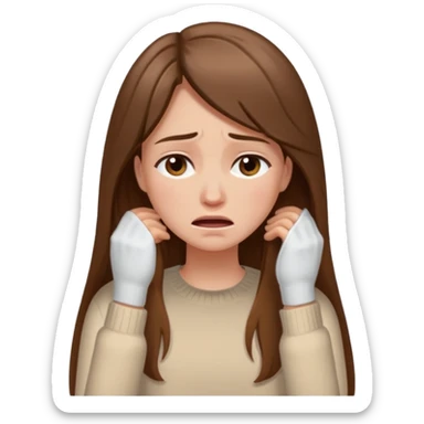 Woman with long brown hair crying, light beige sweater sticker