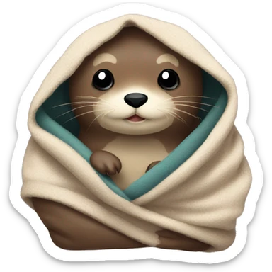 otter cozy in blanket sticker